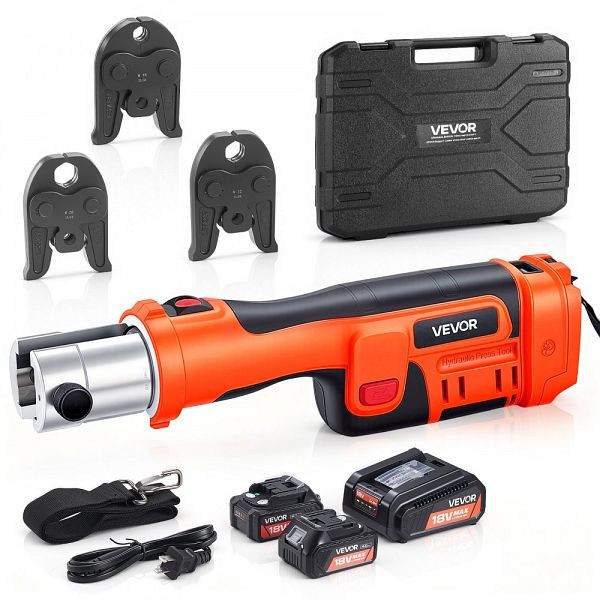 VEVOR 18V Akku Presszangen Set, 32kN inkl. Pressbacken M15 M22 M28, 180° Drehkopf, 4,0 Ah Akku, für Edelstahlrohr bis 54mm, ZTYYDDYJGJOBFG7S9001V9