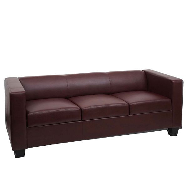 Mendler 3er Sofa Couch Loungesofa Lille, Kunstleder, rot-braun, 75132+75133+75134