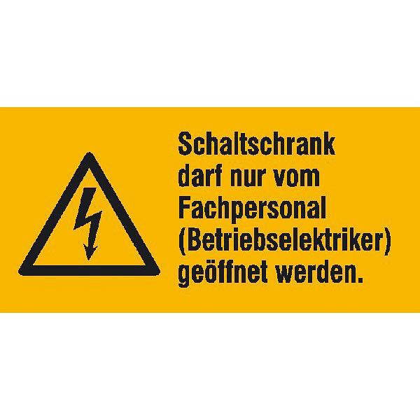 SafetyMarking Warn-Kombischild, Schaltschrank darf nur von Fachpersonal (Betriebselektriker) geöffnet werden, 13,1x6,5 cm, Folie, selbstklebend, 21.1420