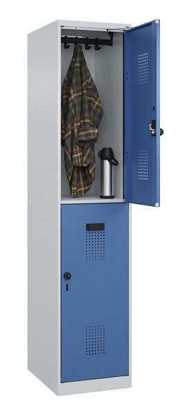 C+P Doppelstöckiger Spind Evolo PLUS, 2 Fächer, 1850x400x500mm, 7035/5023, Drehriegel, 049300-12 S10008