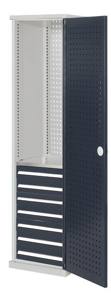 Kappes RasterPlan Schubladenschrank schmal Mod 5, 1950 x 600 x 600 mm, 7035/7016, Lochplattentür, 1 Fachboden verzinkt, 7 Schubladen 125 mm, 1567.04.3024