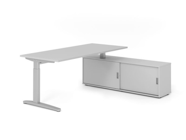 Hammerbacher Schreibtisch XB19, 180x80cm, Platte: Grau, 25mm dick, C-Fuß Gestell Silber, höheneinstellbar, Ahorn, SB/5/S/5/5, VXBE19SB/5/S/5/5