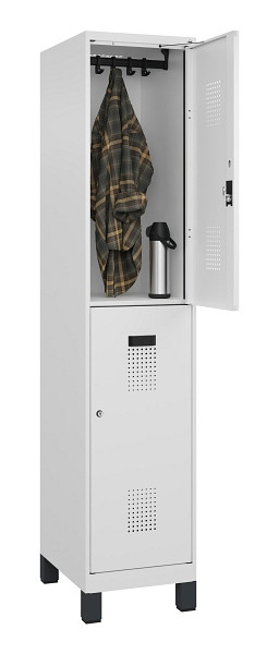 C+P Doppelstöckiger Spind Evolo PLUS, mit Füßen, 2 Fächer, 1950x400x500mm, 9016, Frontfarbe RAL 9016 Verkehrsweiß, Zylinderschloss, 049310-12 S10047