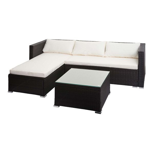 Mendler Poly-Rattan Garnitur HWC-F57, Balkon-/Garten-/Lounge-Set Sofa Sitzgruppe, braun, Kissen creme ohne Deko-Kissen, 76131+76132
