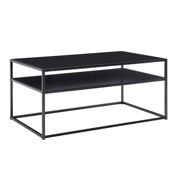 Wohnling Couchtisch 100 x 60 x 45 cm Metall Wohnzimmertisch Industrial Schwarz, Sofatisch Stahl mit Stauraum, Loungetisch mit Ablagefach, WL6.601