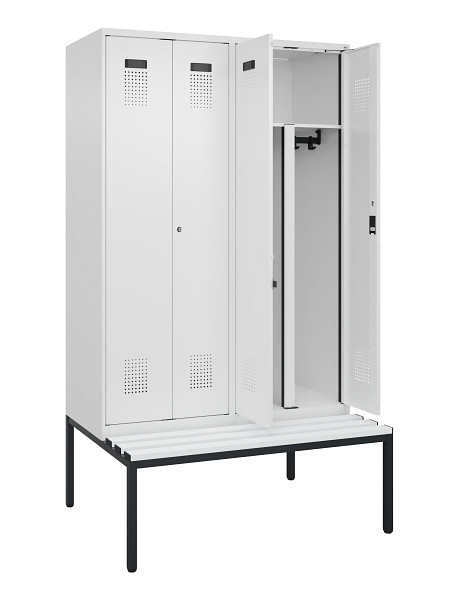 C+P PSA Doppel-Spind Evolo PLUS, Bank, 4 Abteile, 2120x1200x815mm, 9016/9016, Zylinderschloss, Sitzfläche Kunststoff, Sitzbank, 0490527-40P S10100