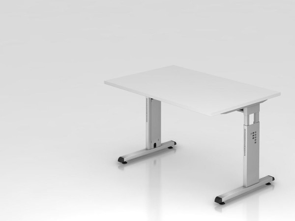 Hammerbacher Schreibtisch C-Fuß 120x80cm Weiß/Silber, Arbeitshöhe 65-85 cm, VOS12/W/S