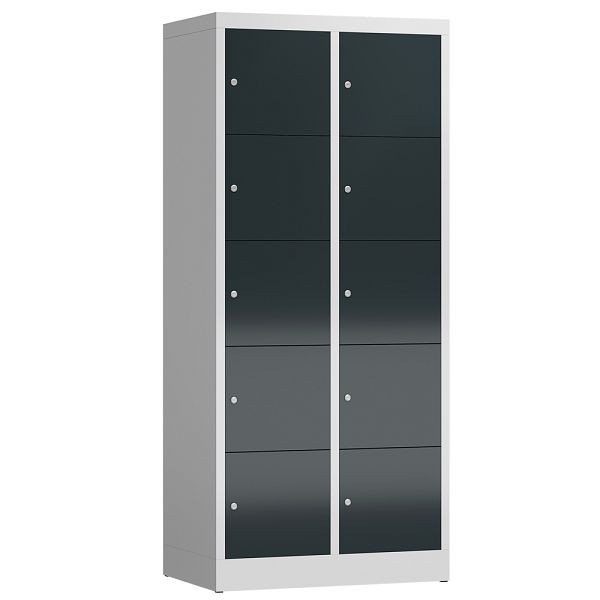 Lüllmann ClassiX Schließfachschrank, 2 Abteile à 5 Fächer, 1800 x 800 x 500 mm, lichtgrau/anthrazitgrau, X-523528