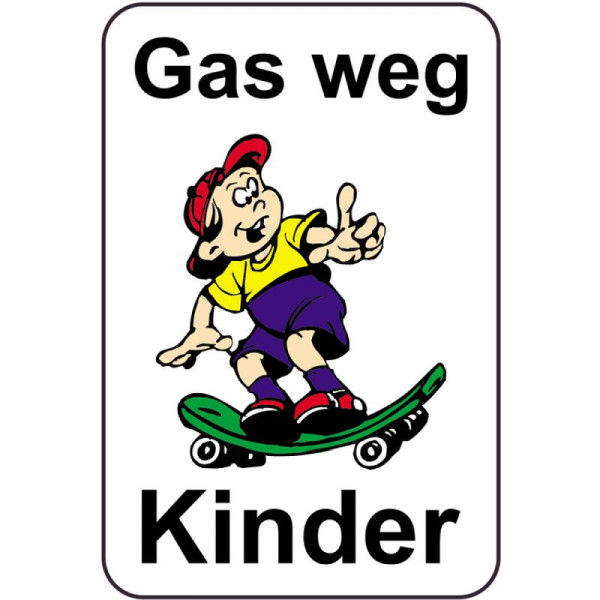 Stein HGS Kinderhinweisschild/Verkehrszeichen Gas weg Kinder, 650x1000mm, Grund: weiß lackiert, 14758