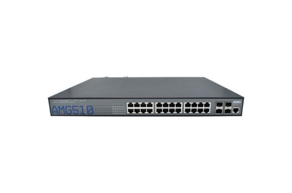 AMG Systems Managed Switch, 24 x 1GBT 30W PoE (540W max.), 4 x 1/10GFX SFP Slots, 2 Netzteile, AMG510-24GAT-4XS-RP540