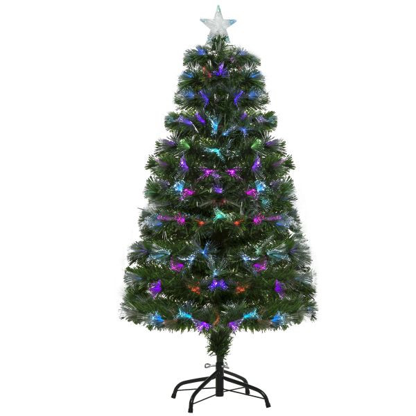 HOMCOM Weihnachtsbaum 1,2 m Christbaum Kunsttanne 130 Zweige Metallfuß PVC mehrfarbige Lichteffekte Ø66 x 120H cm, 830-017