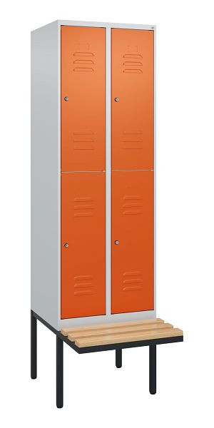 C+P Doppelstöckiger Spind Classic PLUS, 2 Abteile, 2120x600x815mm, 7035/2004, Zylinderschlösser, Buche-Sitzleisten, Sitzfläche, 0803407-20 S10182
