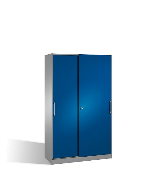 C+P Schiebetürenschrank Asisto, H1980xB1200xT435mm, Farbe: Weißaluminium / Enzianblau, Bügelgriff, 5 OH, 142001-000 S10110