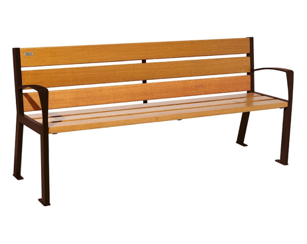Procity Sitzbank Silaos 6 Holzlatten, 1800 mm, Mit Armlehne, Holz & Stahl, helle Eiche/RAL 8017, 209612.8017.CHEC