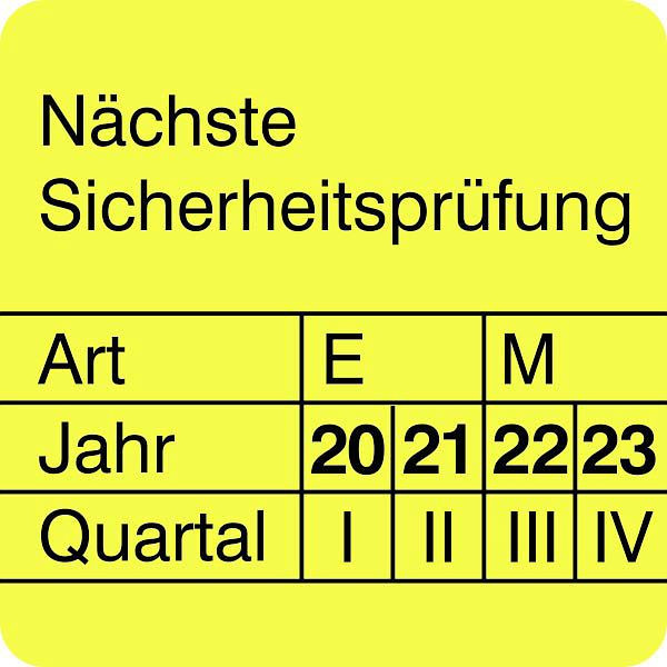 SafetyMarking Prüfplakette, Nächste Sicherheitsprüfung, Prüfzeitraum: 20-23, BxH 3x3 cm, Folie, selbstklebend, VE: 15 Stück/Bogen, 30.0842-20-23