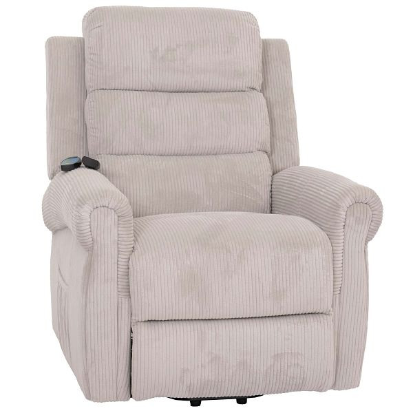 Mendler Fernsehsessel HWC-K63, Relaxsessel, Liegefunktion Aufstehhilfe Massage Heizfunktion, Stoff (220g/m²) Cord, hellgrau, 108723
