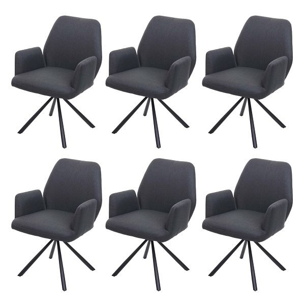 Mendler 6er-Set Esszimmerstuhl HWC-H71, Küchenstuhl Lehnstuhl Stuhl, drehbar Auto-Position Stoff/Textil Stahl, dunkelgrau, 6x73939
