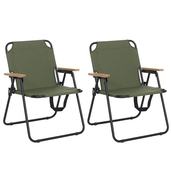 Mendler 2er-Set Campingstuhl HWC-Q43, Gartenstuhl Balkonstuhl Freizeitstuhl, klappbar Bambus Metall Stoff/Textil, grün, 122899