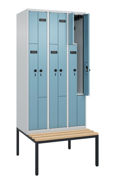 C+P Z-Spind Evolo PLUS, 6 Fächer, 2120x900x815mm, 7035/0010, Drehriegel, Sitzfläche Buche-Hartholz, Sitzbank, 0490537-306 S10000