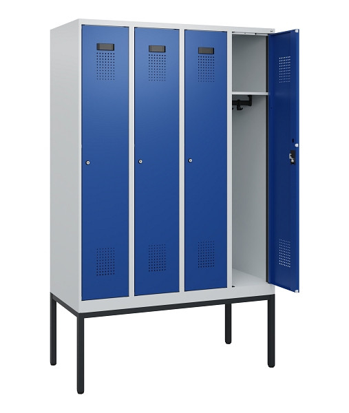 C+P Spind Evolo PLUS, Gestell, 4 Abteile, 1950x1200x500mm, 7035/5010, Zylinderschloss, 0490305-40 S10029