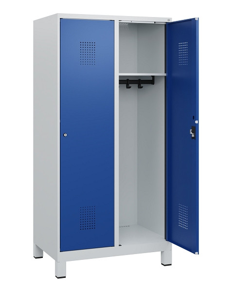 C+P Spind Evolo PLUS, Füße, 2 Abteile, 1630x800x500mm, 7035/5010, Zylinderschloss, 0490105-22 S10029