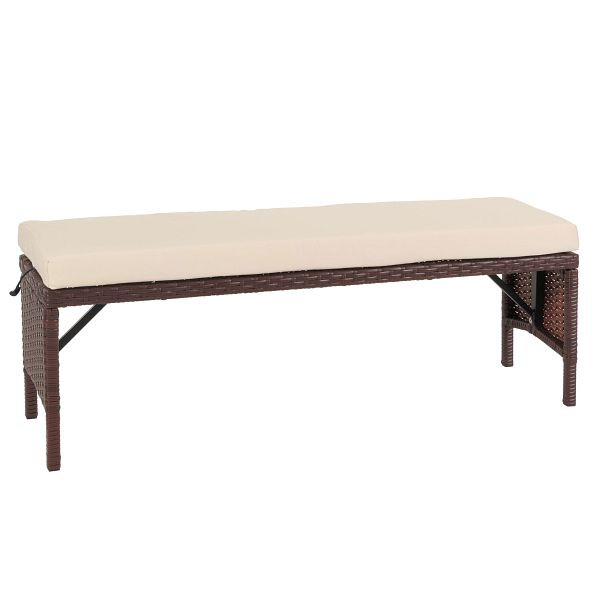 Mendler Poly-Rattan Sitzbank HWC-G16, Gartenbank Rattanbank, Gastronomie 112cm, braun, Kissen creme, 105795