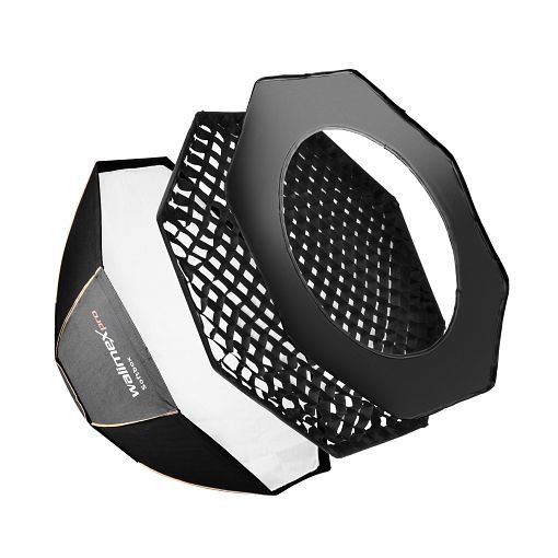 Walimex pro Octagon Softbox PLUS Orange Line 60, mit Grid und Gold-/Silbereinsatz, inkl. Front- und Zwischendiffusor sowie Transporttasche, 1018813