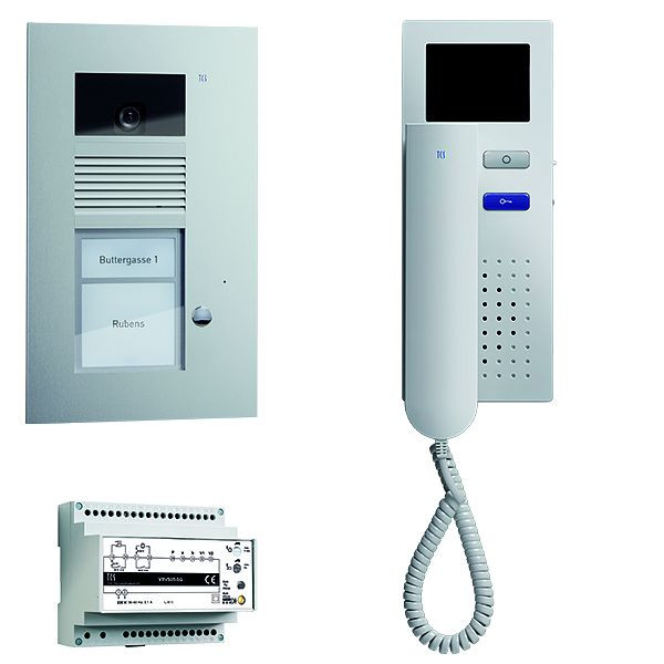 TCS Türkontrollsystem video:pack AP 1 Wohneinheit, mit Außenstation AVU 1 Klingeltaste, 1x Video Türtelefon IVH3222, Steuergerät VBVS05, PVU1610-0010