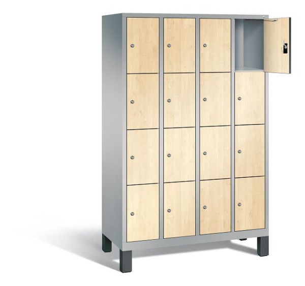 C+P Schließfachschrank Evolo, H1850xB1190xT500mm, Farbe: Weißaluminium / Dekor Donau-Ahorn, 48010-404 S10197
