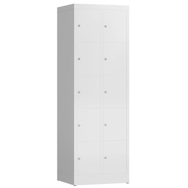Lüllmann ClassiX Schließfachschrank, 2 Abteile à 5 Fächer, 1800 x 590 x 500 mm, signalweiß, X-520527