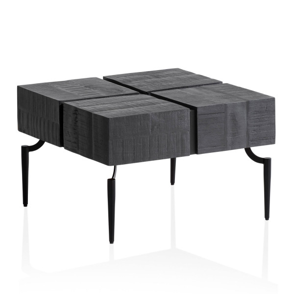 Wohnling Couchtisch Mango Massivholz 60x60x40 cm Quadratisch mit Metallgestell, Kleiner Sofatisch Würfel-Form, Kaffeetisch Cube Schwarz, WL6.980