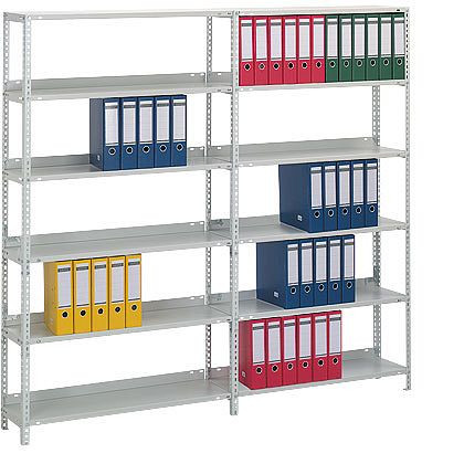 hofe Akten-Grundregal, 800x300x750 mm, 3 Fachebenen, für 18 Ordner, verzinkt, 60 kg Fachlast, 300 kg Feldlast, einseitige Bedienung, WZG08307ED