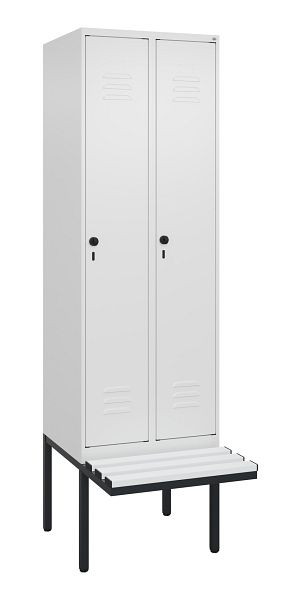 C+P Umkleidespind Classic PLUS, 2 Abteile, 2120x600x815mm, 9016/9016, Drehriegel, 3 Doppel-Haken, 0800407-20 S10046