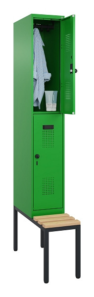 C+P Doppelstock-Spind Evolo PLUS, Bank, 2 Fächer, 2120x300x815mm, 6037/6037, Drehriegel, Sitzfläche Buche-Hartholz, Sitzbank, 0493507-10 S10026