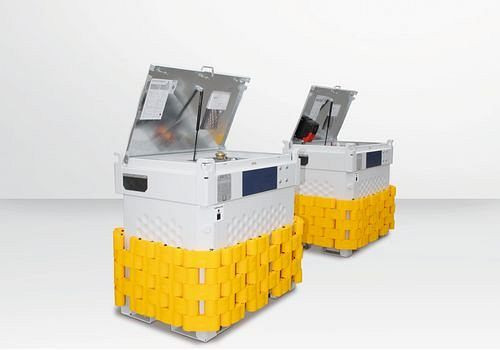 DENIOS Mobile Öltankanlage KI-O, doppelwandig, 1000 Liter, mit 230 V-Pumpe und Zubehör, 279004