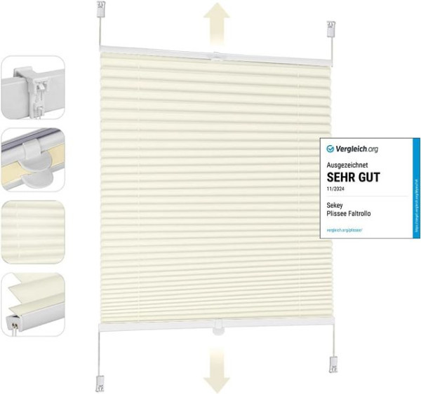 Sekey Plissee Klemmfix ohne Bohren 80 x 200 cm Faltrollo Jalousie für Tür & Fenster Blickdicht Sichtschutz Beige, BL-1401