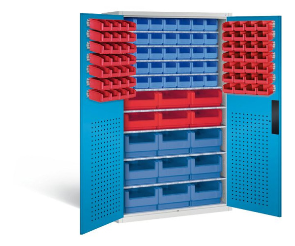C+P Magazinschrank Serie 13, H1950xB1100xT535mm, Farbe: Lichtgrau / Lichtblau, Muldengriff, 130276-66 S10013
