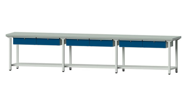 ANKE Werkbänke Arbeitstisch, Modell 105, 4050 x 700 x 850 mm, RAL 7035/5010, ZBP 50 mm, 400.530