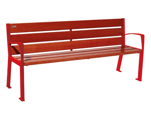Procity Sitzbank Silaos 6 Holzlatten, 1800 mm, Mit Armlehne, Holz & Stahl, Mahagoni/RAL 3020, 209612.3020.ACAJ