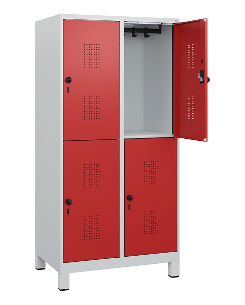 C+P Doppelstöckiger Spind Evolo PLUS, Füße, 4 Fächer, 1630x800x500mm, 7035/3000, Drehriegel, 0493105-22 S10003
