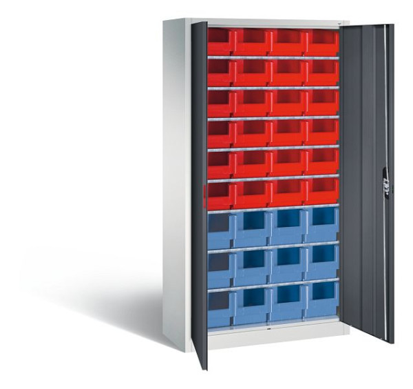 C+P Magazinschrank Serie 13, H1980xB1000xT420mm, Farbe: Lichtgrau / Schwarzgrau, Muldengriff, 133144-23 S10048