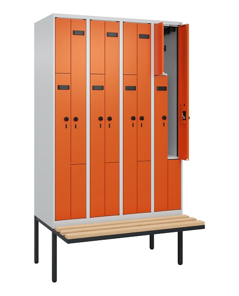 C+P Z-Spind Evolo PLUS, Bank, 8 Fächer, 2120x1200x815mm, 7035/2004, Drehriegel, Sitzfläche Holz, 0490437-408 S10005
