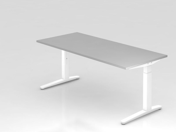 Hammerbacher Schreibtisch C-Fuß 180x80cm Grau/Weiß, Alu-Kufe Weiß, VXB19/5/WW