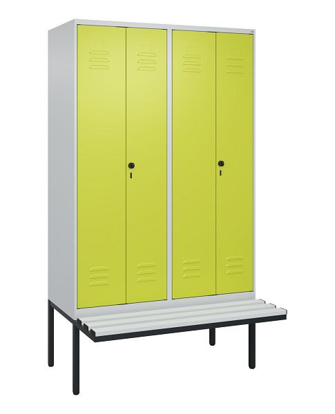 C+P Umkleidespind Classic PLUS SW, 4 Abteile, 2120x1200x815mm, 7035/0024, Drehriegel, Untergestell & Sitzfläche, 0800427-40 S10040