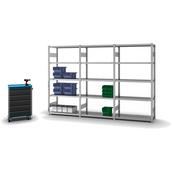 hofe Fachboden-Grundregal, 2000x400x1000 mm, 5 Fachebenen, verzinkt, 225 kg Fachlast, 1600 kg Feldlast, zweiseitige Bedienung, HZG20410AM