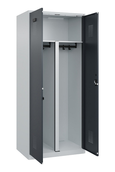 C+P PSA Schwarz-Weiß-Spind Evolo PLUS, 2 Abteile, 1850x800x500mm, 7035/7016, Zylinderschloss, 049002-22P S10039