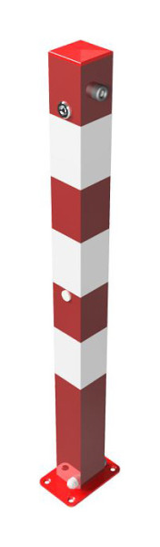 Schake Absperrpfosten Typ 470UNB umlegbar, 8mm-Dreikantverschluss, Aufdübeln, 70x70mm, rot mit weiß reflektierenden Streifen, mit 1 Öse, 470UNB+1