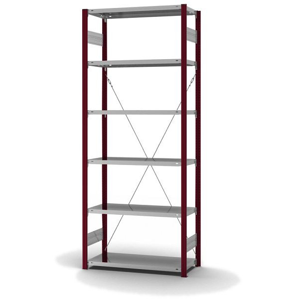 hofe Fachboden-Grundregal, 2500x400x1000 mm, 6 Fachebenen, verzinkt / RAL 3004, 145 kg Fachlast, 1000 kg Feldlast, einseitige Bedienung, HRG254010XL
