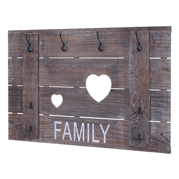 Mendler Wandgarderobe HWC-C89 Family, Garderobenpaneel Garderobe, Shabby-Look Vintage, 8 Haken 60x90cm, braun, shabby, 61930