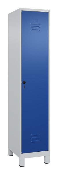 C+P Umkleidespind Classic PLUS mit Mitteltrennwand, Füße, 1950x400x500mm, 7035/5010, Drehriegel, 080010-12F S10009